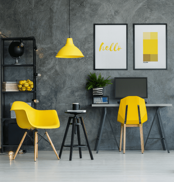 Bureau fauteuils jaunes